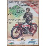 Moto Storiche 1987 Motorcycle Poster, framed, 70 x 100cm, together with a ceramic tile, 32 x 32