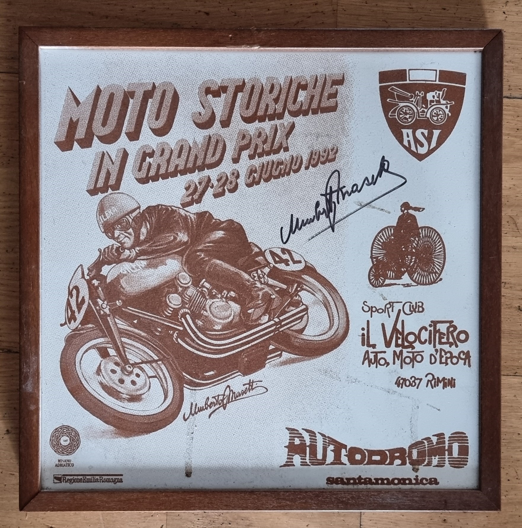 Moto Storiche 1992 Motorcycle Poster, framed, signed by Umberto Massetti to the glass (AF) 70 x - Image 3 of 3