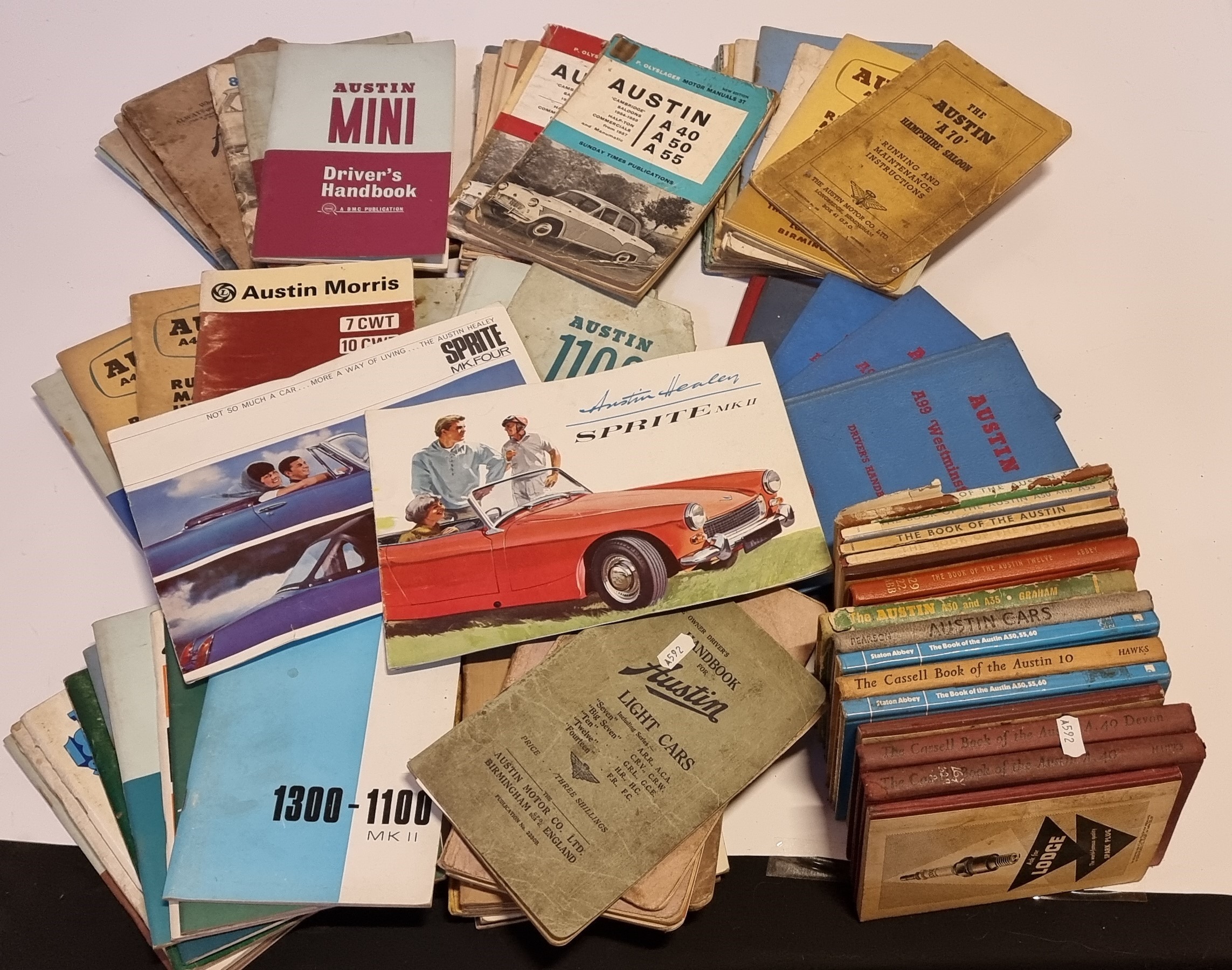 Approximately 74 Austin and BL drivers handbooks and spares manuals, together with two A-H Sprite