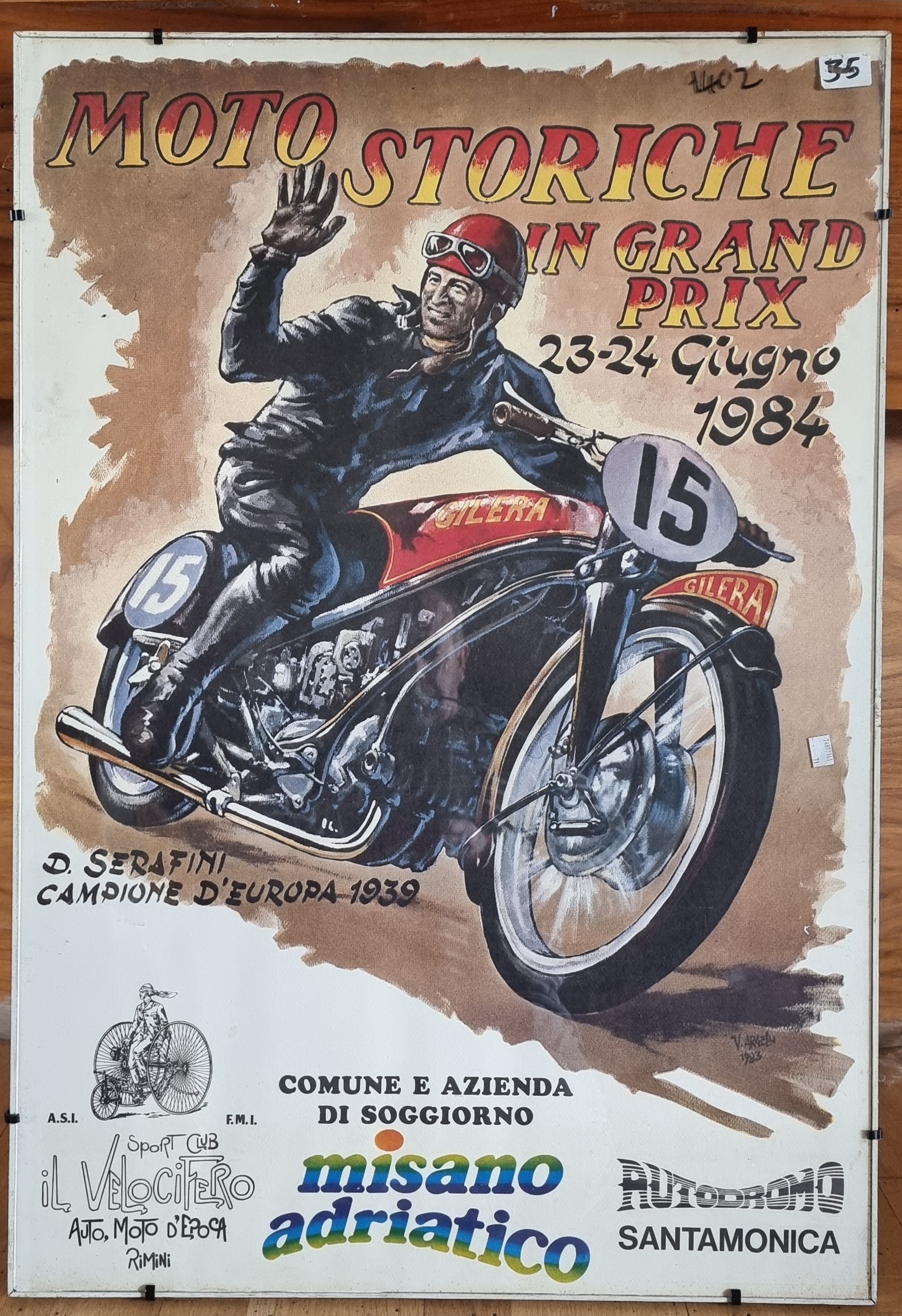 Moto Storiche 1984 Motorcycle Poster, framed, 70 x 100cm, together with a matching ceramic tile,