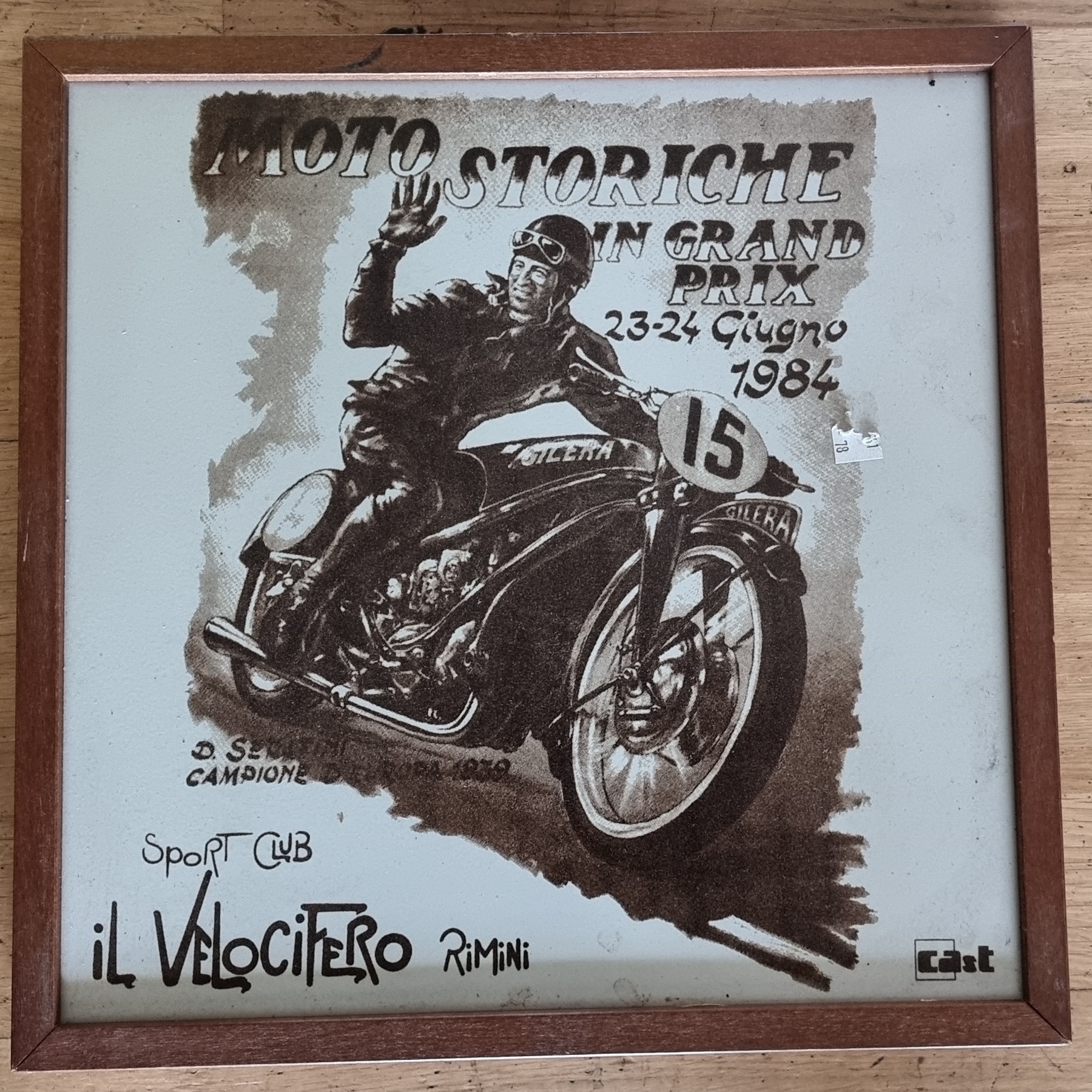 Moto Storiche 1984 Motorcycle Poster, framed, 70 x 100cm, together with a matching ceramic tile, - Image 2 of 2