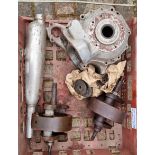 A BSA A7 crankcase CA7 8667, two crankshafts and a silencer.