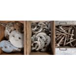 A collection of spindles, brake covers and brake shoes (3)