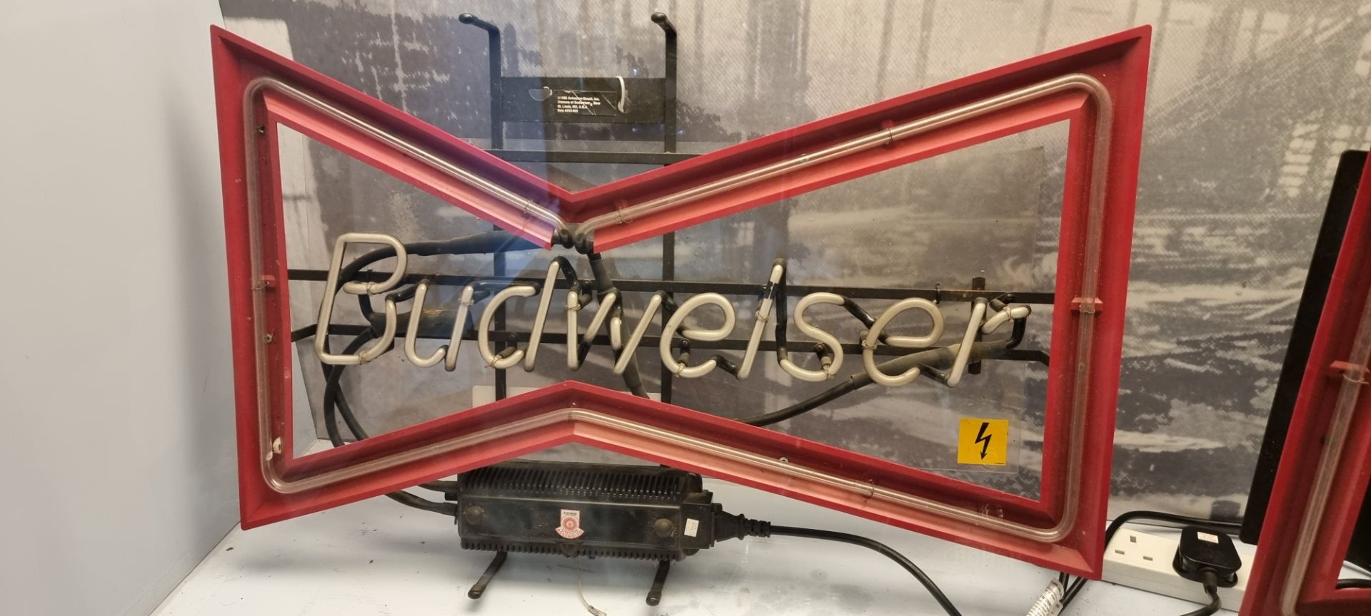 A neon sign, Budweiser, c.1990s, mounted power supply and wall brackets, 72cm x 42cm - Image 2 of 2