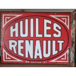 Huiles Renault en vente ici, a vitreous enamel double sided wall mounted adverting sign, 54 x 40cm.