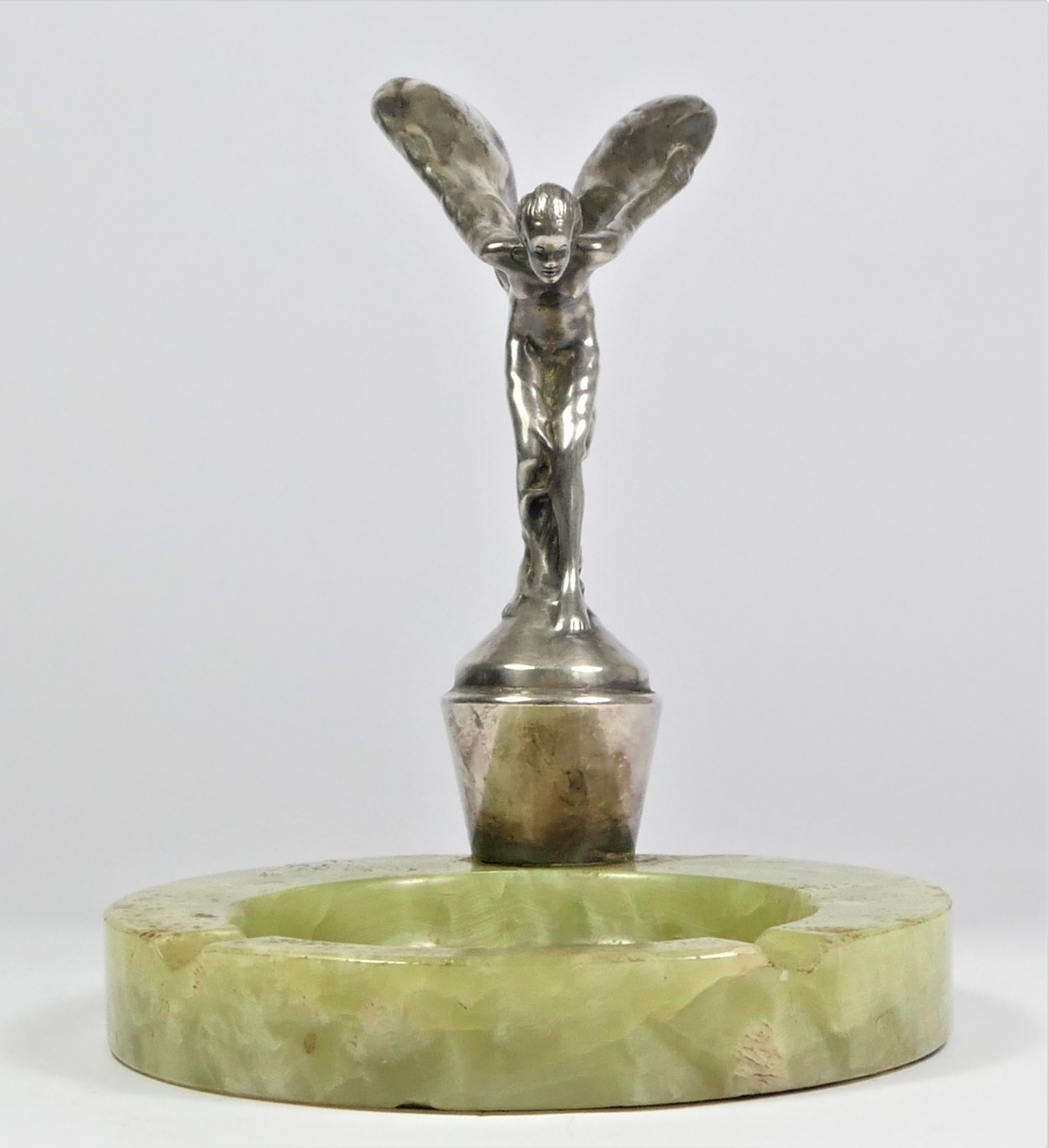 A chrome car mascot in the form of a Rolls Royce Spirit of Ecstasy mounted on a green onyx - Image 2 of 2