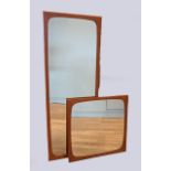 Clark Eaton - Teak bevel edged wall mirrors c1970's with attached paper label to reverse - 105x42cm,