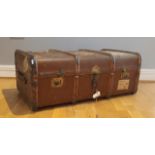 A large travel trunk, wooden band strapping, with Orient Line and London & North Eastern Railways "