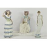 Three Nao by Lladro figurines of ladies to include, Lady with Fan 1250 32cm, Lady with blue and