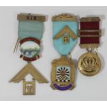 Three silver gilt and enamel Masonic Lodge medals, 87gm, cases,