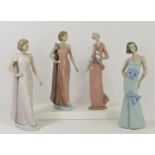 Four Nao by Lladro to include, Lady with cat 31cm, two Flirtatious 1215 31cm and Sophisticated 30cm