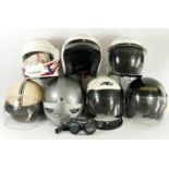 A collection of seven Motorcycle helmets, including a Viper ECER 22-05, a Cromwell Classic, a
