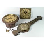 A late 19th Century single fusee oak drop dial wall clock - 12 inch dial with brass bezel - D:40cm