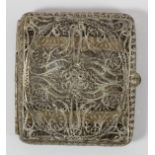 An Egyptian filigree cigarette case, bearing control marks, 7.5 x 7 x 1.5cm, 70gm