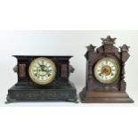 An Ansonia Clock Company New York 8 day chiming mantle clock, oak cased with carved decoration,