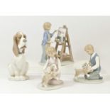A Nao by Lladro Basset Hound figurine 19cm together with three The Leonardo collection figurines