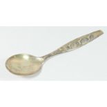 A Danish silver christening spoon, by David Anderson, cast with three Rams', inscribed and dated