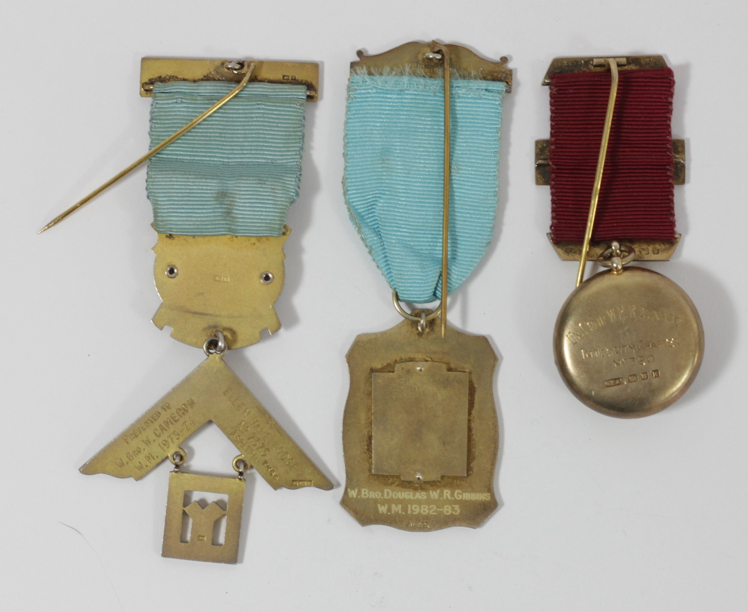 Three silver gilt and enamel Masonic Lodge medals, 87gm, cases, - Image 2 of 3