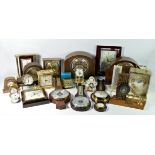 A collection of carriage, mantle, anniversary and novelty clocks including brands such as London