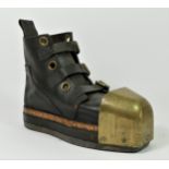 An English deep sea diving boot, c.1920's, leather, brass toe cap and lead sole, length 36cm