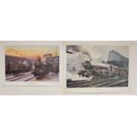 Two unframed railway prints, When Steam was King by Eric Bottomley, 43 x 61cm and Pause at Rugby