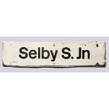 An enamel Selby South Junction signal box sign, 31 x 124cm