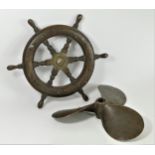 A brass three blade ship's propeller, diameter 17" pitch 17", stamped 17 x 17 RH, CISART, together