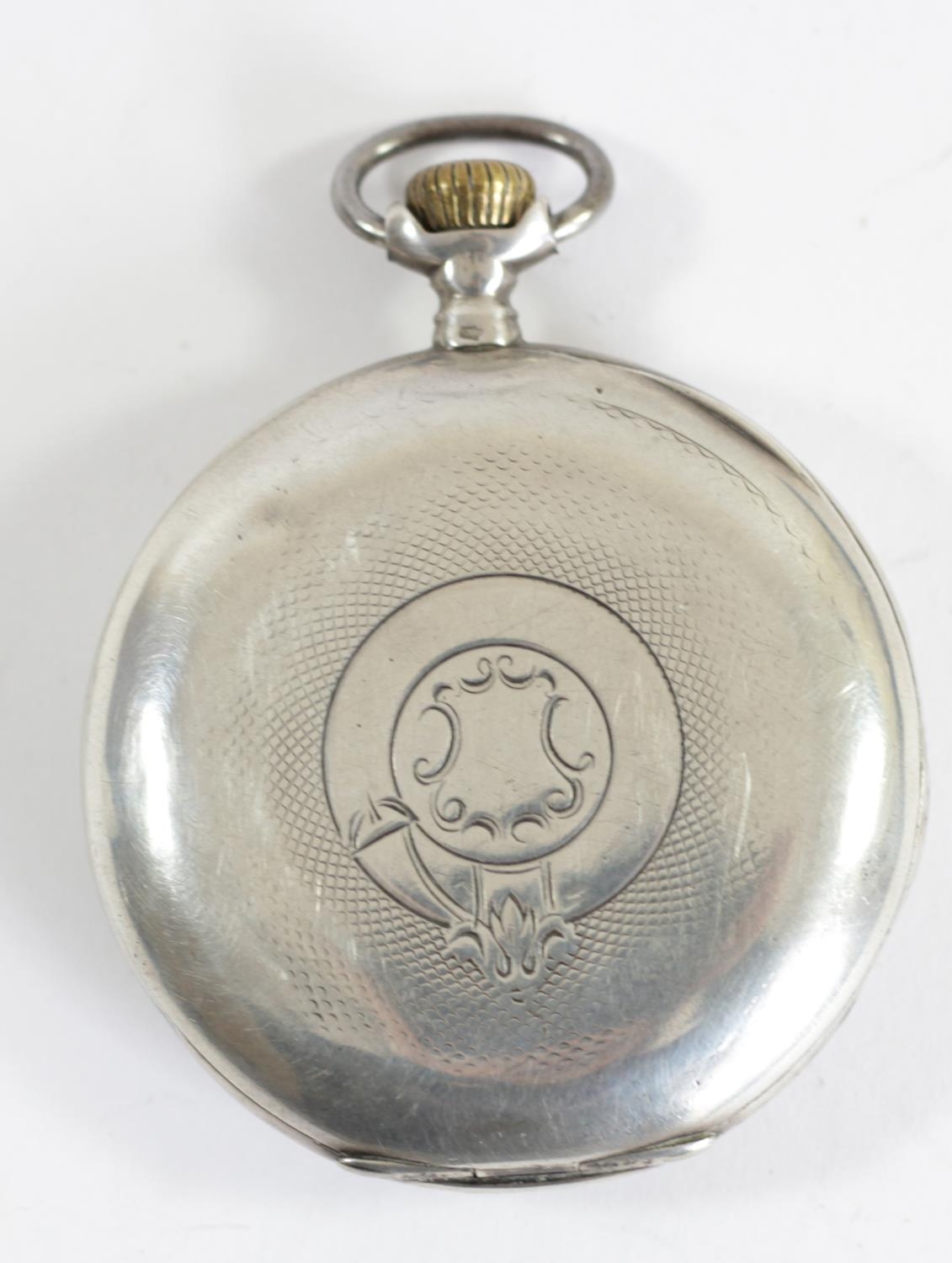 Omega, a silver keyless wind open face pocket watch, tested as silver, dust cover Omega Grand Prix - Image 6 of 6