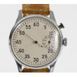 A chrome plated 60 second wristwatch with subsidiary minutes dial, stop/start/reset button, 36mm