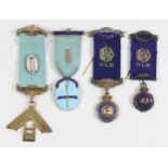 Four silver and enamel Masonic and R.A.O.B. medals, 105 gm