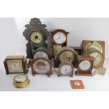 A collection of mantle clocks and wall clocks, to include a Victorian slate & marble example, a