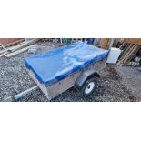 A Blue Line goods trailer, complete with electric lights, hook up and cover. Internal dimensions;