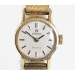Omega, a ladies manual wind gold plated wristwatch, later bracelet 17mm