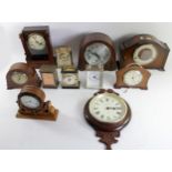 A collection of mantel clocks, carriage clocks, anniversary clocks and barometers, to include manual