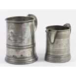 A Victorian pewter quart tankard, of tapering form with waist band, engraved G. Goer, Black Horse,
