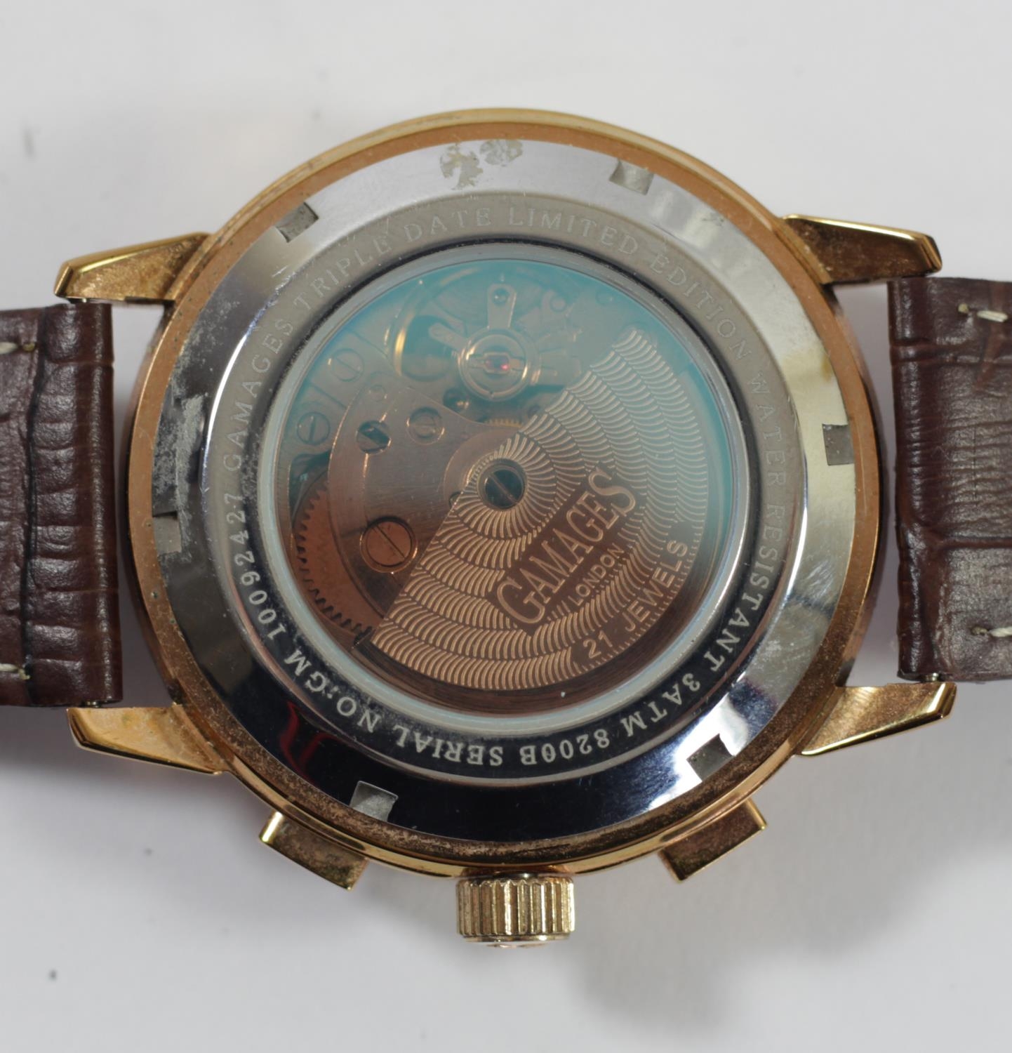 Gamages of London, a rose gold plated automatic calendar blue dial gentleman's wristwatch, date/ - Image 4 of 4