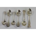 Two Victorian Scottish silver single struck king's pattern tea spoons, Glasgow 1855 and four William