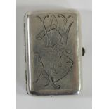 A Victorian silver match case holder, London 1885, opening to reveal a striker, monogramed, 5 x 3
