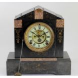 A Victorian slate & marble mantle clock, circa 1870s, having coloured marble insets with inlaid