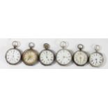 Six silver fob watches, spares or repair