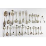 A collection of George III and later silver cutlery 723gm