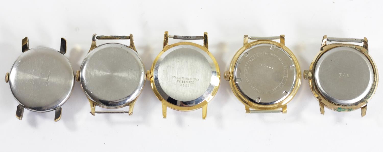 Five gold plated gentleman's watch heads, including Smiths Delux black dial (5) - Image 2 of 2