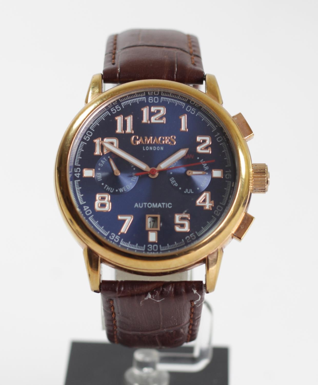 Gamages of London, a rose gold plated automatic calendar blue dial gentleman's wristwatch, date/ - Image 2 of 4