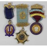 Three silver gilt and enamel Oddfellows medals, 97gm, cases