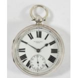 Silman Bros., Leeds a silver pocket watch, Chester 1901, two part enamel dial, 55mm