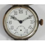 A WWI silver full hunter trench wristwatch, white enamel dial with subsidiary seconds dial, the