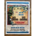 Chinatown, starring jack Nicholson and Faye Dunaway, movie poster, mounted on thick paper, 78cm x