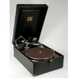 A His Master Voice portable gramophone, black, with replacement needles