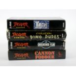 Four boxed Atari Jaguar games, to include Cannon Fodder (manual and card insert), Checkered Flag (