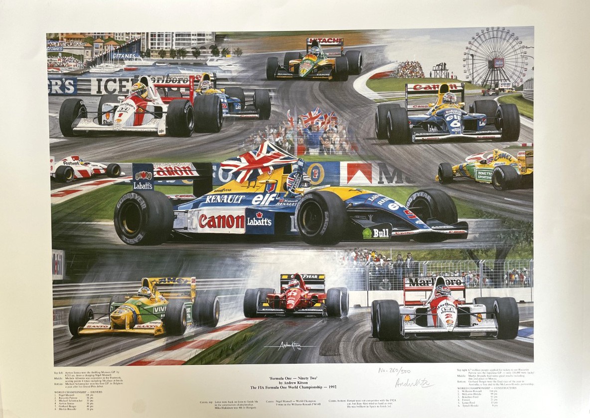 Two limited edition Andrew Kitson prints Formula One- Ninety One (260/500), Formula One- Ninety